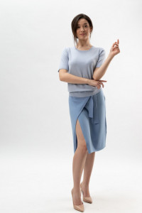Bluza dama Tricotata Hermina, Maneca Scurta, MS115 Albastru Deschis