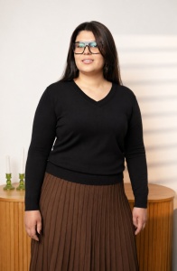 Bluza dama Tricotata Hermina, Pulover Guler V, ML170 NEGRU