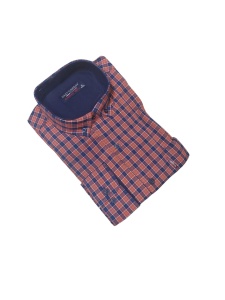 Camasa Barbati Dust Cardin, Maneca Lunga, din Bumbac, Regular Fit, Buzunar la piept, Patratele ORANGE cu BLEUMARIN