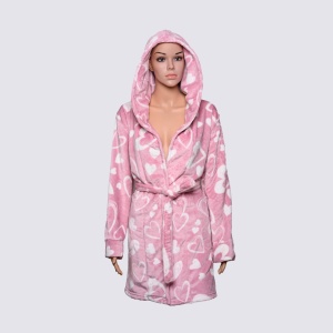Halat Dama Mr Big Lady, din Cocolino, Cu Gluga 801 Roz-Inimi