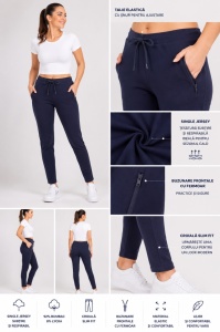 P.2207 Bleumarin, Pantaloni Trening Dama KNOX SLIM cu fermoare la buzunare, (Primavara - Vara) - Img 2