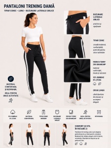 P.2269 Negru & Alb, Pantaloni Trening Dama KNOX, Tipar Conic - Img 2