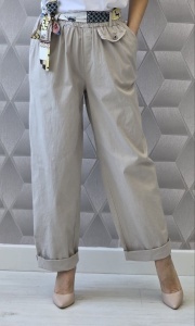 Pantaloni dama HEBE, Lungi din Bumbac, cu Esarfa, Model BIANCA - Img 3