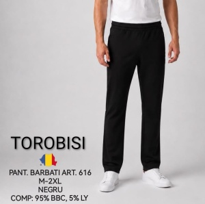 Pantaloni Trening Barbati TOROBISI TRICOTEX, Tipar ALUNGIT, 616 NEGRU