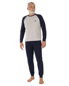 Pij.4154 Gri Melange, Pijama Bărbați KNOX cu Manseta la Glezna