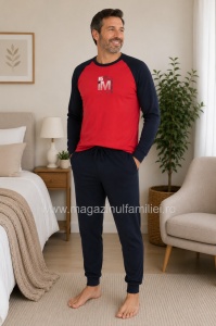 Pij.4155 Rosu Pijama Bărbați KNOX cu Manseta la Glezna