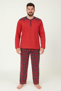 Pijama Barbati Auritex din Bumbac, Maneca Lunga 552 ML - ROSU