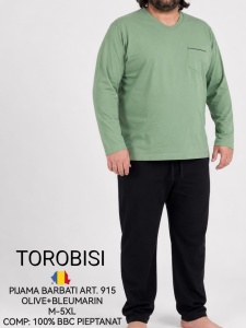 Pijama Barbati TOROBISI TRICOTEX, Clasica, Gular V, ML 915 OLIVE