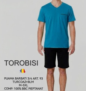 Pijama Barbati TOROBISI TRICOTEX, Maneca Scurta, MS+3/4 93 Turcoaz - Img 2