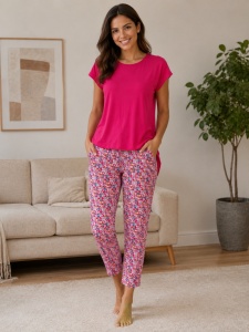 Pijama / Compleu Dama Soft&Seven By Sofiaman, Maneca Scurta, T21-005 CYCLAM