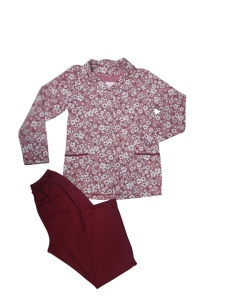 Pijama Dama Auritex cu Nastruri, Maneca Lunga 231-05, Maro - Alb Floral - Img 2