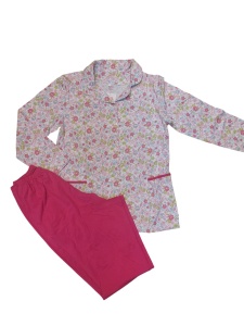 Pijama Dama Auritex cu Nastruri, Maneca Lunga ML 231-01, Alb-Fuxia Flori Mici - Img 3