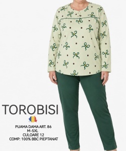 Pijama Dama TOROBISI TRICOTEX, Clasic, ML 86-12 Alb-Kaki