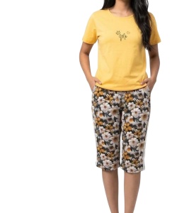 Pijama dama TOROBISI TRICOTEX, Maneca scurta, MS+3/4 83 Galben MUSTAR