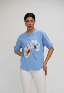 Tricou dama Adrom, FLOERS 1932-25 ALBASTRU - Img 1