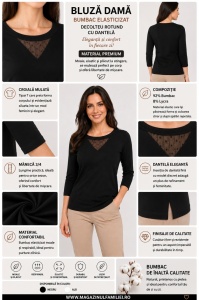 B.2344 NEGRU, Bluza dama Knox, Maneca 3/4 - Img 2