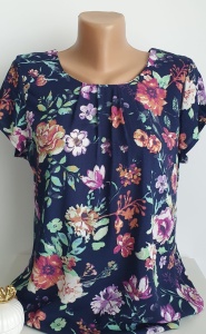 Bluza dama ANESIA din Viscoza, Guler rotund, Maneca Scurta, MARCELA-04 BLEUMARIN FLORAL - Img 2