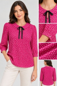 Bluza dama Coquette, Maneca 3/4 cu Guleras, Model GINA - FUXIA Buline