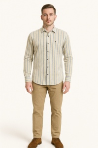 Camasa Barbati TONELLI din IN, Comfort Fit, Maneca Lunga, Imprimeu Dungi, ML-03 Alb-Galen-Maro