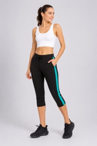 P.2248 Negru & Tropical, Pantalon Dama 3/4 Conic cu Buzunar