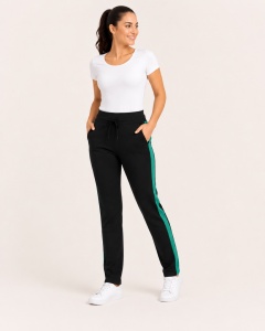 P.2269 Negru & Verde, Pantaloni Trening Dama KNOX, Tipar Conic