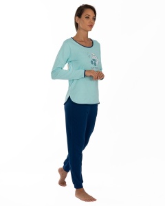 Pij.2236 AQUA BLUE, Pijama Damă Knox, cu Mansete