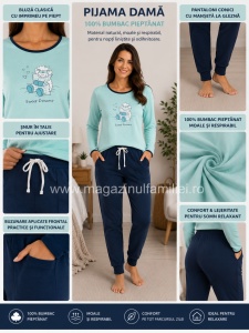 Pij.2236 AQUA BLUE, Pijama Damă Knox, cu Mansete - Img 2