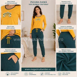 Pij.2236 GALBEN LOTUS, Pijama Damă Knox, cu Mansete - Img 2