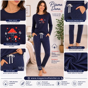 Pij.2251 Bleumarin, Pijama dama Knox, cu Umeri Cazuti - Img 2