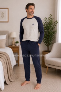 Pij.4154 Gri Melange, Pijama Bărbați KNOX cu Manseta la Glezna