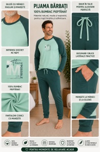 Pij.4155 Menta, Pijama Bărbați KNOX cu Manseta la Glezna - Img 2