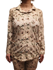 Pijama Dama Auritex cu Nastruri, Maneca Lunga ML 231-03 Bej Floral - Img 5
