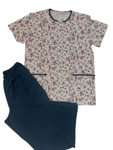 Pijama Dama Auritex cu Nastruri, Maneca scurta MS 543-02 Alb-Petrol Floral - Img 2