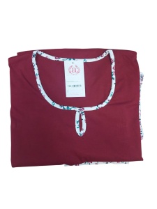 Pijama Dama Auritex, tipar Clasic, Maneca Scurta, MS 568 Bordo - Img 3