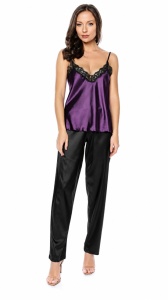 Pijama dama satin Bella, Maiou + Pantalon Lung, Cristina, Mov - Img 2