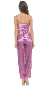 Pijama dama satin Bella, Maiou + Pantalon Lung, Cristina, Roz - Img 2
