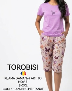 Pijama dama TOROBISI TRICOTEX, Maneca scurta, MS+3/4 83 Mov Deschis - Img 2