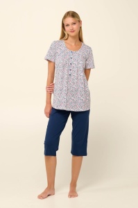 Pijama dama VAMP, din Bumbac,, MS+3/4 22303 Alb-Bleumarin - Img 3
