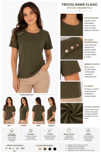 Tricou Dama KNOX, Clasic din Bumbac, T.2953 KAKI - Img 2