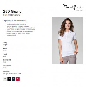 Tricou Polo Dama Malfini, din Bumbac Mercerizat, GRAND 269 Negru - Img 3