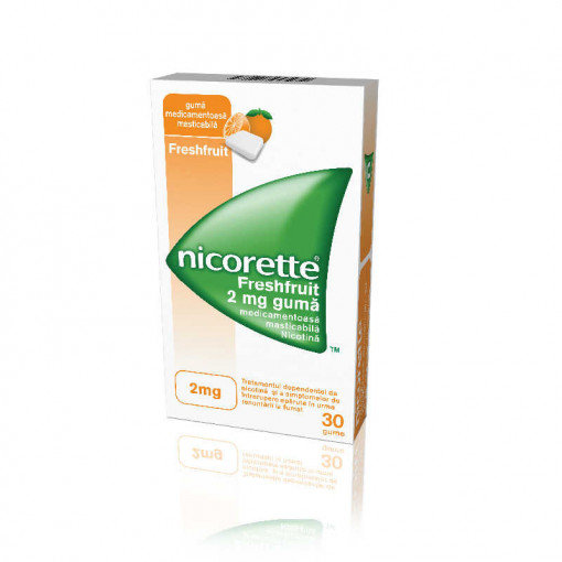 Nicorette Fresh Fruit 2 mg x 30 gume medicale masticabile (Johnson&Johnson)