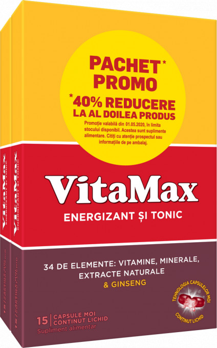 Pachet Vitamax x 15 capsule moi + 15 capsule moi, (40% reducere din al 2-lea produs), Perrigo