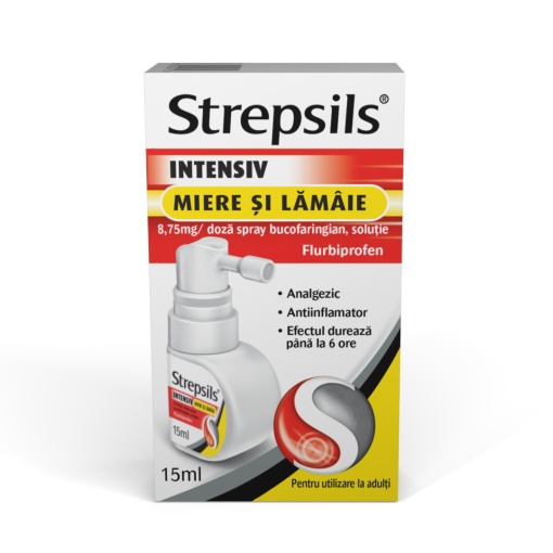 Strepsils Intensiv spray cu miere si lamaie, 8,75mg/ doza, 15 ml, Reckitt Benckiser Healthcare