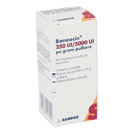 Baneocin pulbere, 250 UI/5000 UI pe gram, 10 g, Sandoz