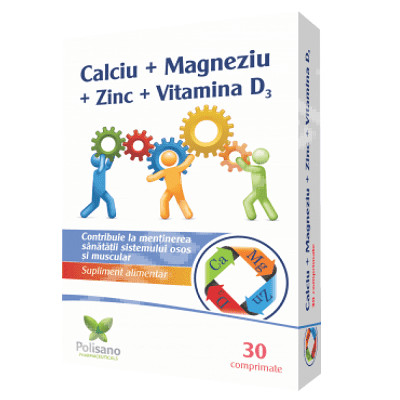 Ca + Mg +Zn +Vit D3 c 30 comprimate (Polisano)