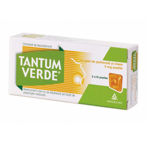 Tantum Verde Portocale + Miere 3 mg x 20 comprimate de supt (Angelini)