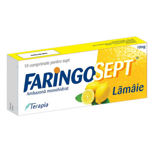 Faringosept cu aroma de lamaie 10 mg x 10 comprimate de supt (Terapia)