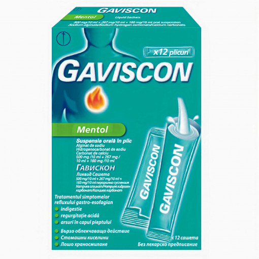 Gaviscon mentol 10 ml suspensie orala x 12plicuri unidoza (Reckitt Benckiser)