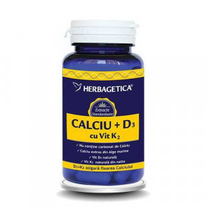 Calciu cu vitamina D3 si vitamina K2, 60 capsule, Herbagetica
