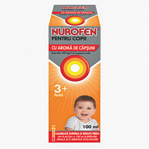 Nurofen sirop cu aroma de capsuni pentru copii 3+ luni, 100 mg/5 ml, 100 ml, Reckitt Benckiser